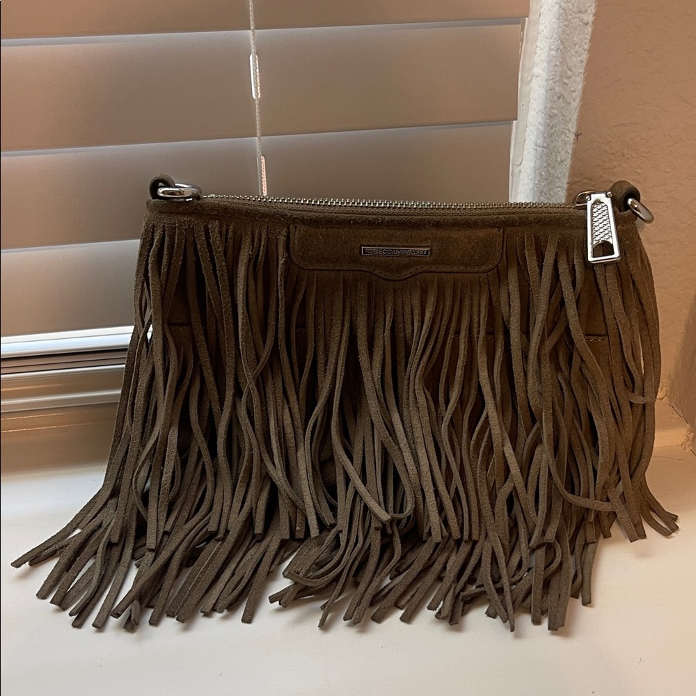 Rebecca Minkoff Suede Fringe Clutch in Brown